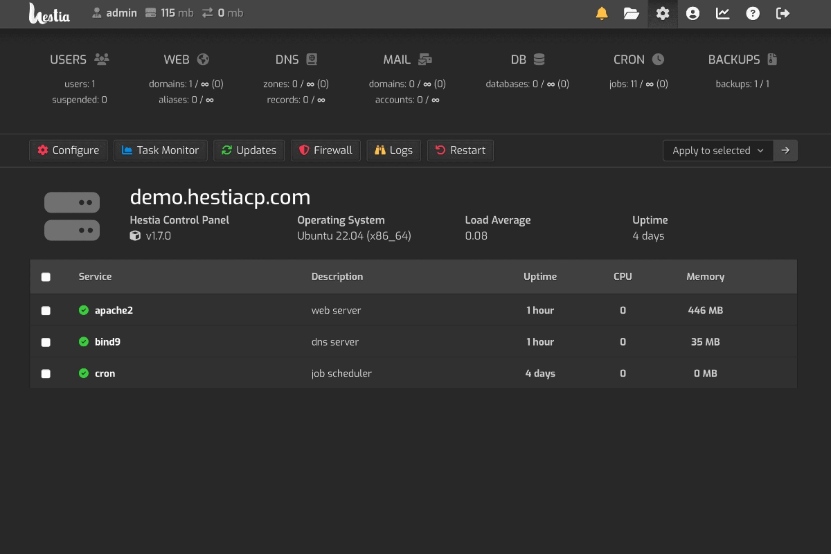 HestiaCP Kontrol Panel Hosting Gratis