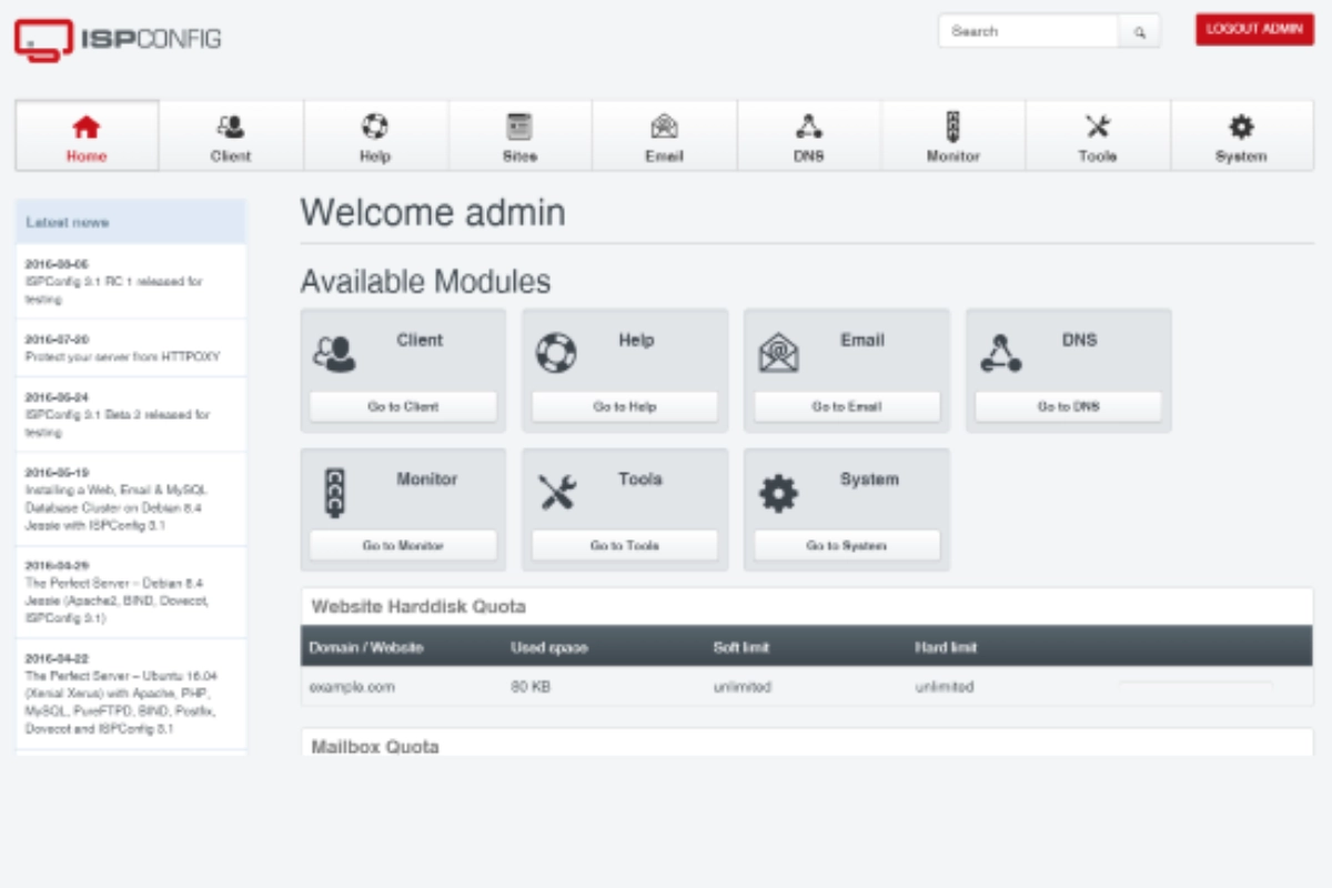 ISPConfig Kontrol Panel Hosting Gratis